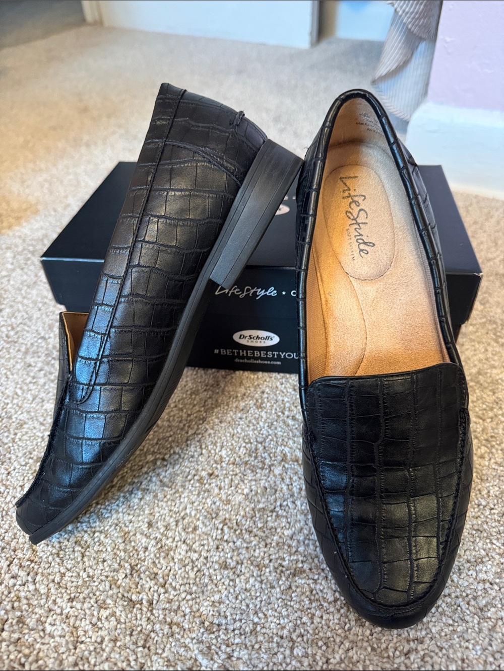 Life Stride Black Croc-Embossed Slip-On Loafers